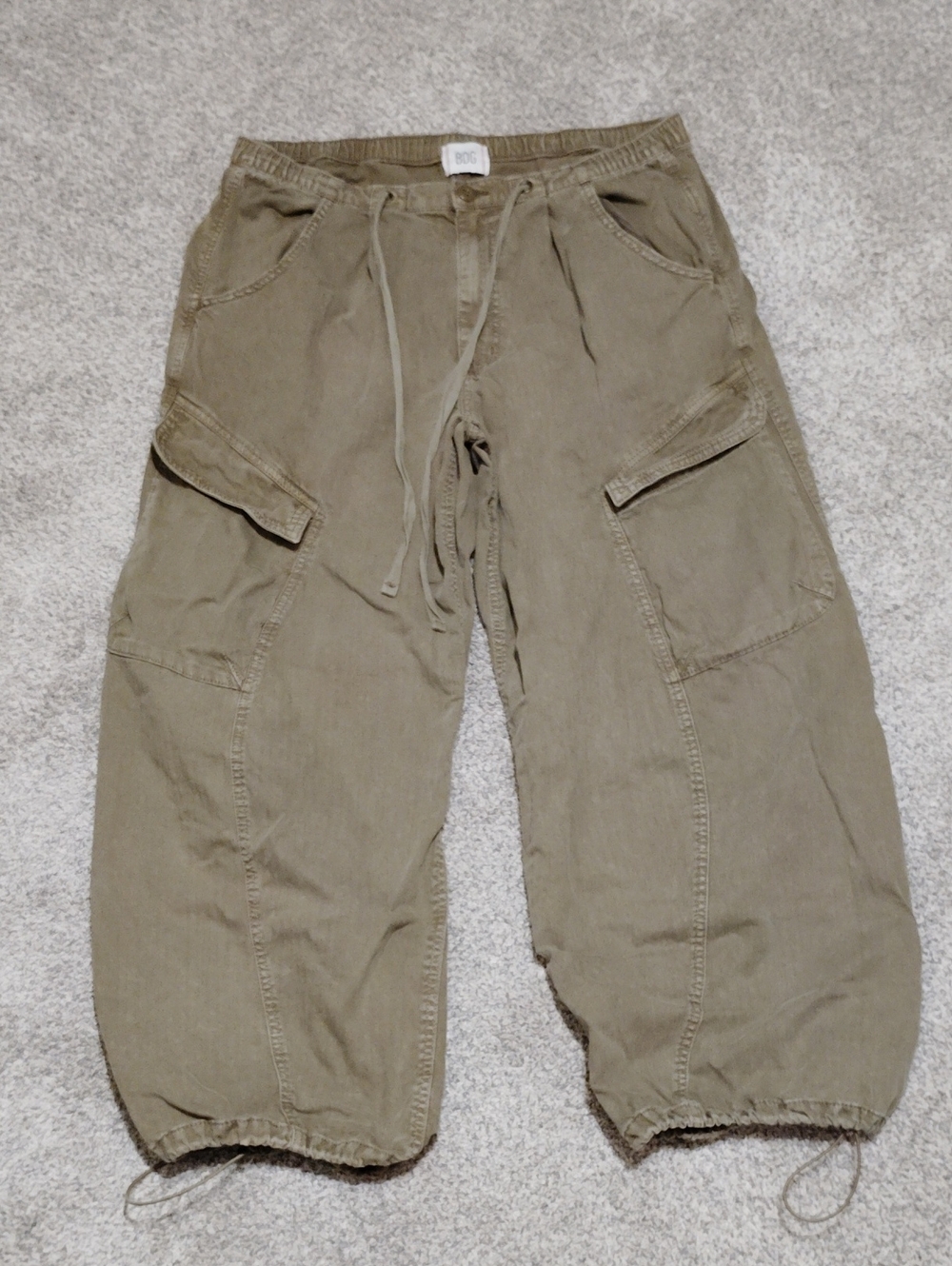 BDG Olive Cargo Drawstring Wide-Leg Pants